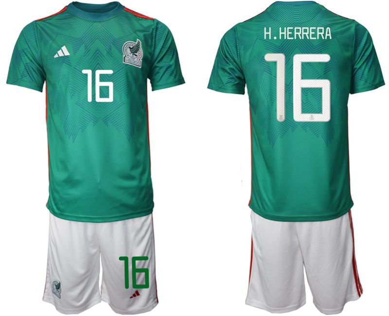 Men 2022 World Cup National Team Mexico home green #16 Soccer Jersey